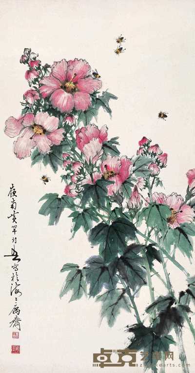 黄幻吾 花香引蜂来 立轴 78×41cm